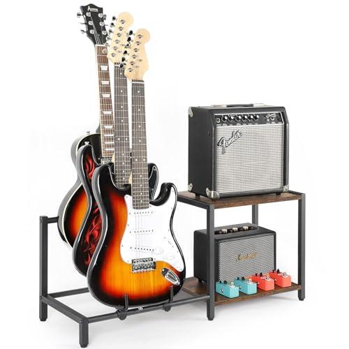 ギタースタンド 3本収納 エレキスタンド ギター ベーススタンド 調節可能 転倒防止 安定 ギターラ...