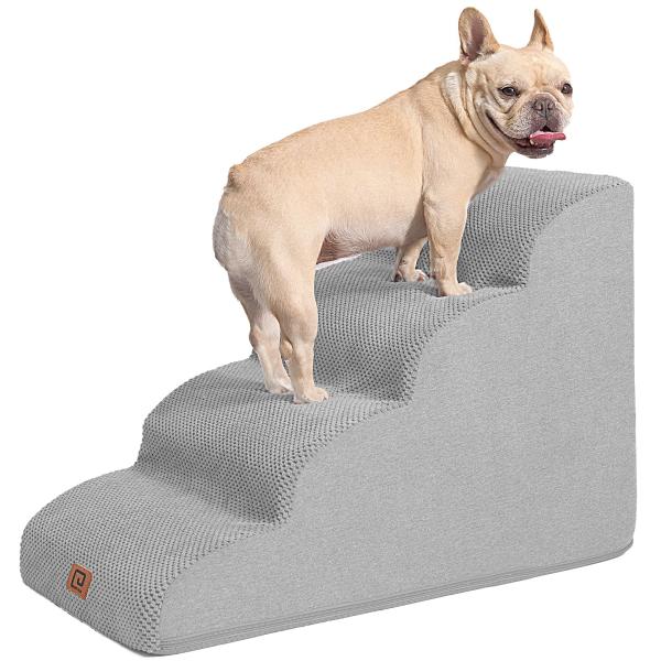 EHEYCIGA 犬階段 4段 ライトグレー ドッグステップ ペット階段 滑り止め付き 洗える カバ...