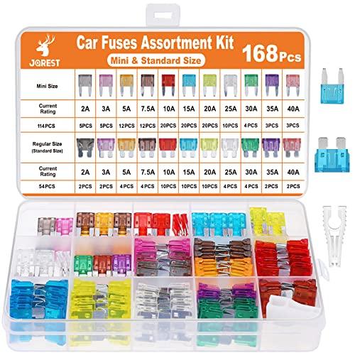 JOREST 168個カーヒューズキット、114個ミニ平型ヒューズ + 54個平型ヒューズ + 1個...