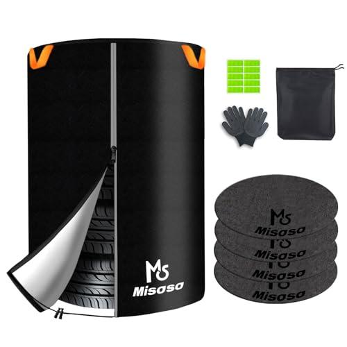 Misoso タイヤカバー 屋外 厚手420D フェルトパッド4枚付き タイヤ収納 4本 夜間反射 ...