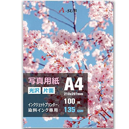 A-SUB 写真用紙 超きれいな光沢紙 0.18mm薄手 A4 100枚入り インクジェットプリンタ...