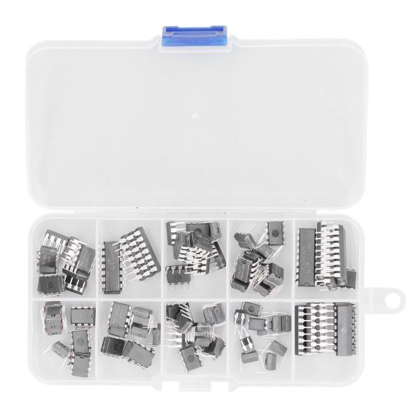 85個のIC詰め合わせキット、10仕様の集積回路ICチップ、高級品、家庭用回路作業用の収納ボックス付...