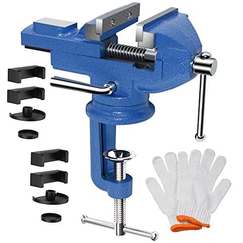 万力 卓上 回転式 口幅約70mm 最大開口約75mm 小型卓上万力360°回転盤クランプ部開口0~...