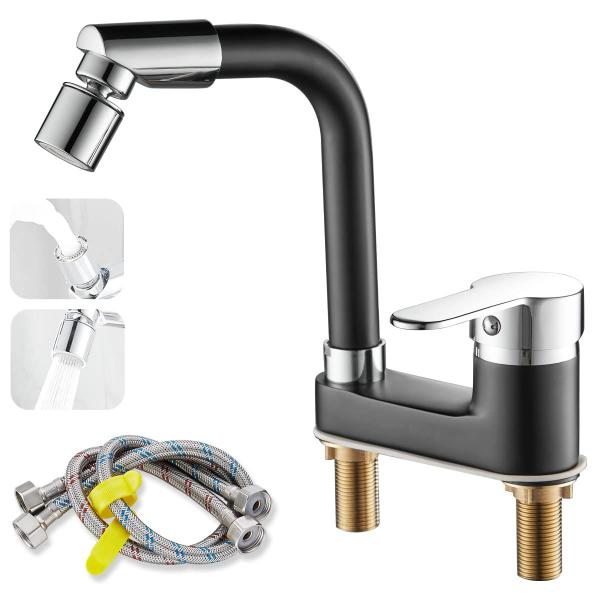 Maynosi 洗面台蛇口 2穴洗面用水栓 洗面水栓 ツーホール式 フル回転ヘッド ２つの水流モード...