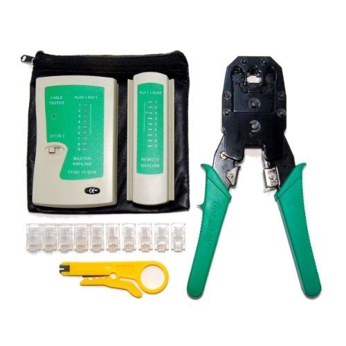 LANケーブル制作セット（圧着ペンチ/ワイヤーストリッパー/ケーブルテスター/コネクター RJ45×...