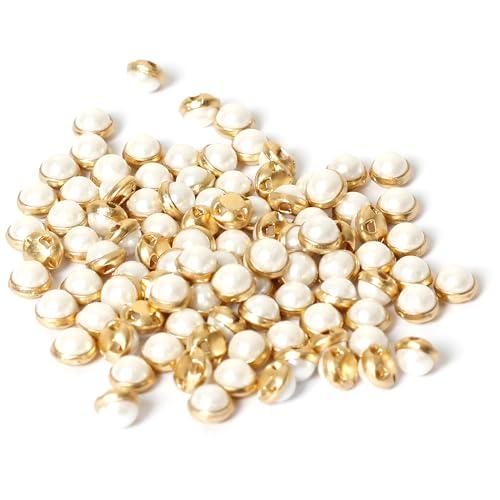 フェイク パール ミニチュア ボタン 100個入り 4.5mm 極小メタル ボタン ミニボタン2つ穴...