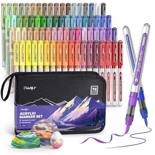 JusArt アクリルマーカーペン 72色セット 水性 キラキラ 太字 アクリル絵の具 大容量 イラ...