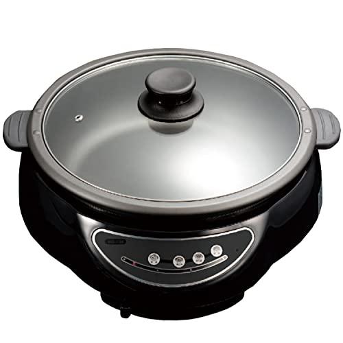 電気グリル鍋 深型 脱着式 ガラス蓋 2〜3人用 鍋深さ8cm 1200W 深型ホットプレート グリ...