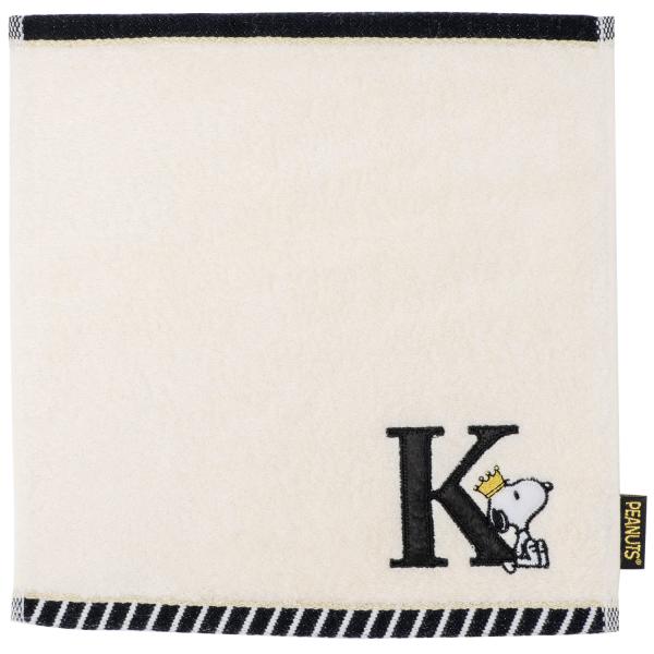 ツジセルTsujiseru スヌーピー ミニタオル 25cm イニシャル K 刺繍入り 白