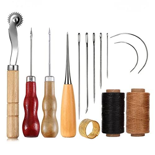 YFFSFDC 14PCS 革の技術 革用具セット 手ミシン 縫製工具 革用具ワックス糸針縫 い糸 ...