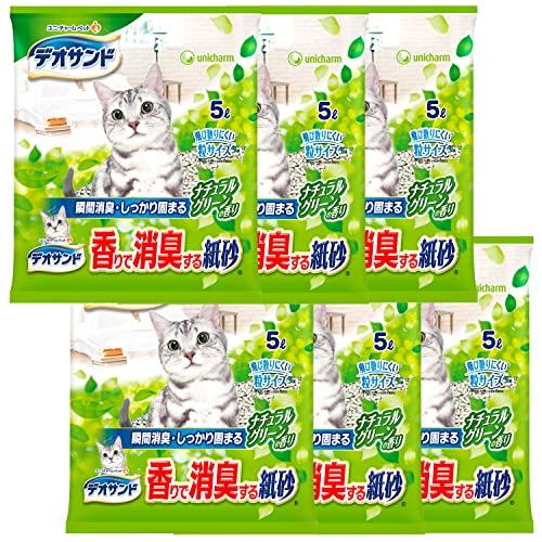 しっかり固まるデオサンド 香りで消臭する紙砂 ナチュラルグリーンの香り 30L5L×6個 猫砂 紙タ...