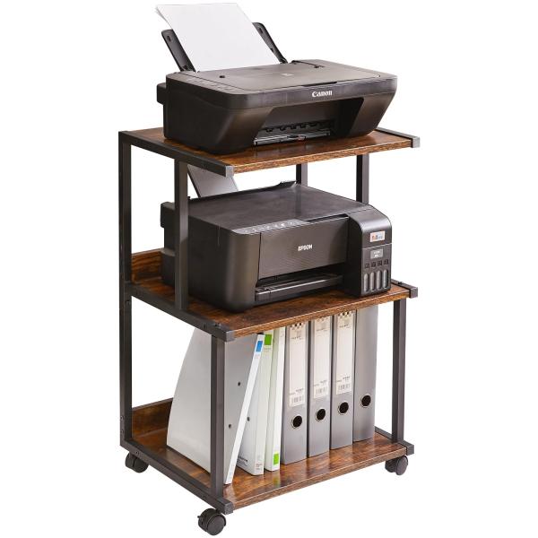 IBUYKE プリンター台 3段 ワゴン キャスター付きデスク下収納 木製 3段 プリンター収納 棚...