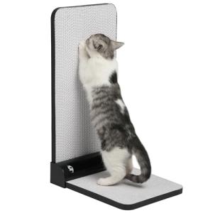 Meecal 猫 爪研ぎ 縦型 L字型キャットスクラッチャー 猫 爪研ぎ 段ボール 猫 爪研ぎ 壁 トラックボールのおもちゃ付き 爪とぎ 猫つめ｜solvertex