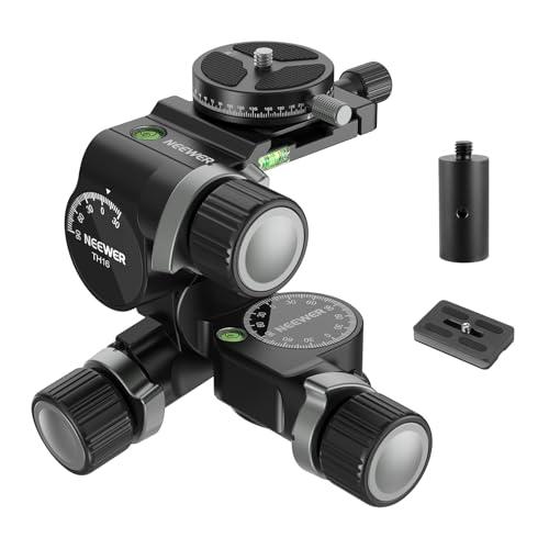 NEEWER 3ウェイ ギア式三脚雲台 3軸パンチルトヘッド ミリ単位微調整 360°パノラマ Ar...