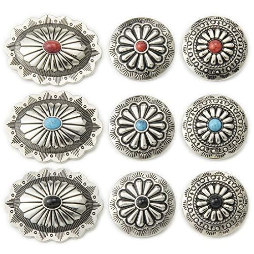 コンチョ ボタン 9個セット ターコイズ 楕円 30mm メタルボタン 足つき レザークラフト アク...