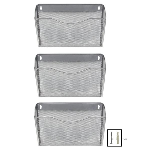 壁掛け書類ラック ベーシック ファイルホルダー 壁掛け メッシュ 三つセット 銀色