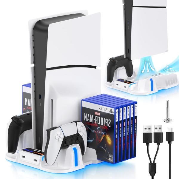 新型PS5 Slim搭載Nepagz 縦置きスタンド 3段階冷却ファン USB3.0インターフェース...