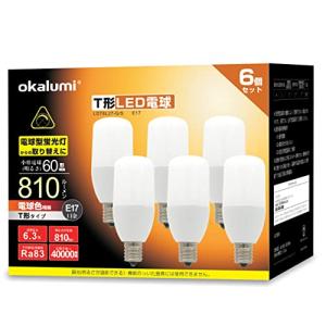 OKALUMI LED電球 T形 E17口金 60W形相当 電球色 810lm 断熱材施工器具対応 全方向タイプ 6個セット｜solvertex