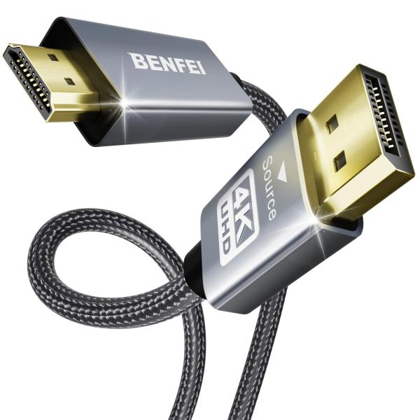 BENFEI 4K DisplayPort - HDMI 0.9m ケーブル アルミニウム シェル、...