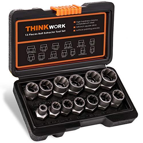 THINKWORKインパクトボルト＆ナットリムーバーセット、13 + 1ピースボルトエクストラクター...