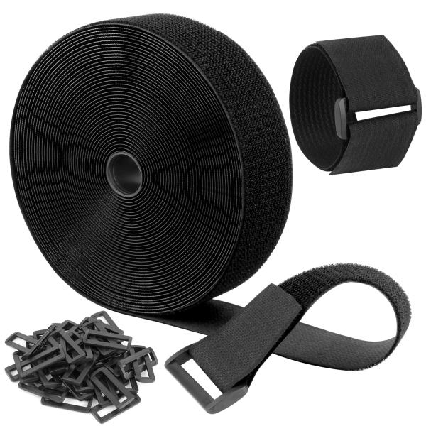 マジック結束バンド 面ファスナー 長さ12ｍ*幅5cm 40個バックル付き 荷締めベルト ベルクロ ...