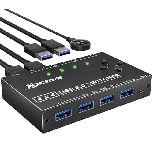 KCEVE USB切替器3.0、USB切り替え機4入力4出力5Gbps高速転送、手動切替器PC4台用...