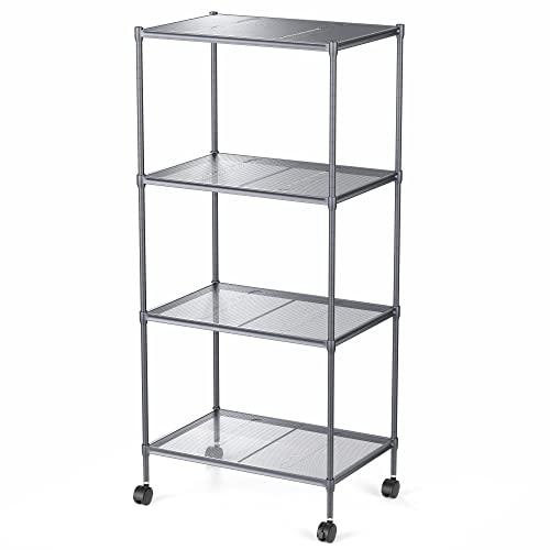 メタルラック 4段 スチールラック本体 キッチン収納ラック キャスター付きラック メタルシェルフ 収...