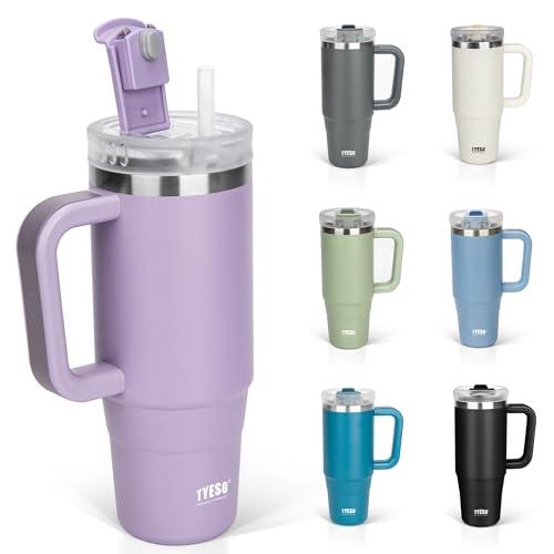 TYESO タンブラー 0.9L 水筒 保冷 ステンレスボトル ウォーターボトル ストロー 取っ手付...