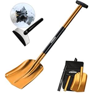 Overmont 伸縮式雪かきスコップ アルミ合金 スノースクレーパー付き