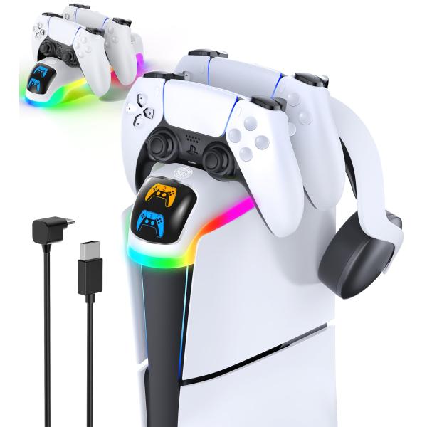 新型PS5対応PS5 コントローラー 充電スタンド PS5 Slim本体上部に設置 2台同時急速充電...