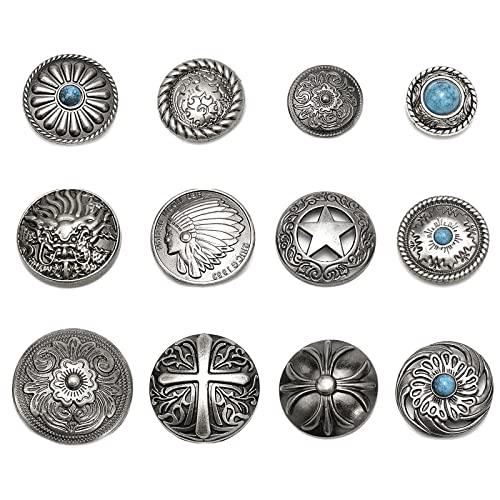 サムコス 12個セット コンチョ ボタン 20mm〜32mm ねじ式 インディアン 十字架 ターコイ...
