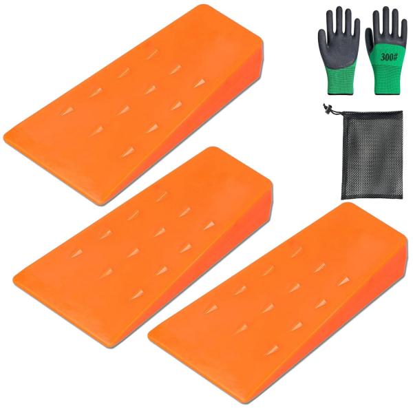 伐採用 くさび 林業用 伐採用 クサビ 3個セット プラスチック 楔 伐倒 薪割り用 手袋 収納袋付...