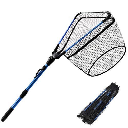 JINKING 玉網 タモ網 折り畳み式 釣りタモ ワンタッチネット ラバーネット ランディングネッ...