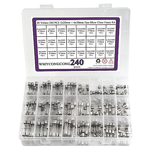 WMYCONGCONG 240個 6x30mm 5x20mm 24値 速ブローガラス管ヒューズ250...