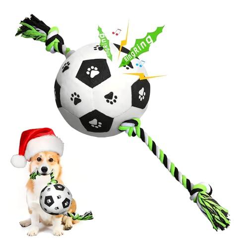 TRAVEYO 犬 ボール 犬 おもちゃ ボール 犬 おもちゃ ロープ 付きサッカーボール 内蔵鈴発...