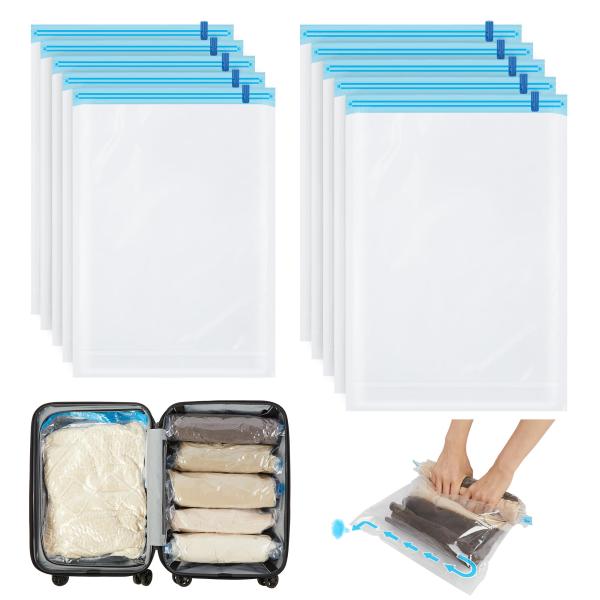 WANALIT 圧縮袋 旅行 衣類圧縮袋 10枚入 くるくる手巻きだけ 出張 トラベル 便利グッズ ...