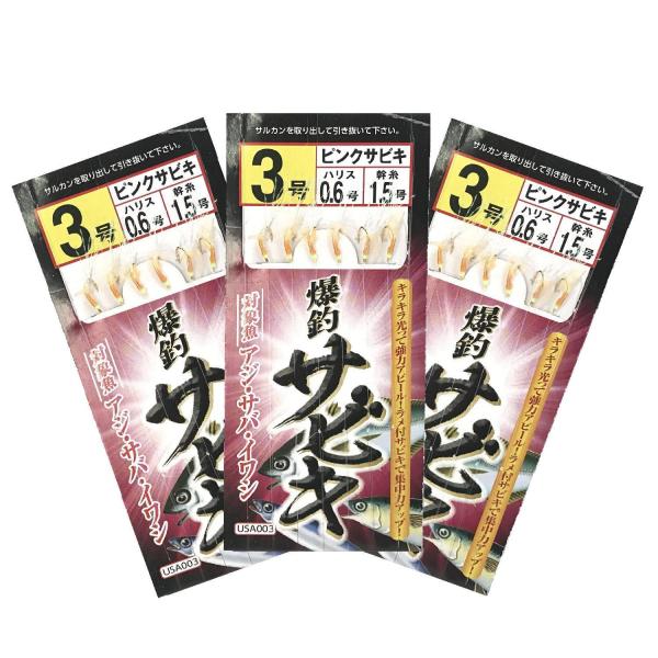 ライズウェイRiseway 仕掛け 爆釣サビキ ピンクサビキ 3枚組 USA-003 3号