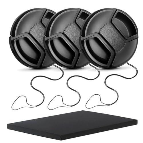 55mmレンズキャップ 3個セット 脱落防止フック付き55mm レンズプロテクトキャップ ワンタッチ...