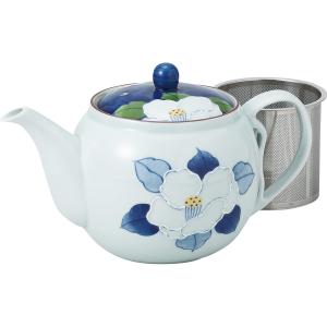 波佐見焼 ポット 一珍山茶花柄 (スーパーステンレス 茶こし付) 容量約725ml 日本製 60183｜soma-net