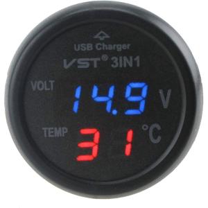 origin コンパクト 車載電圧 温度計 USB充電対応 12〜24Vオール対応 車載マルチメーター VST31ORG 電圧青色｜soma-net