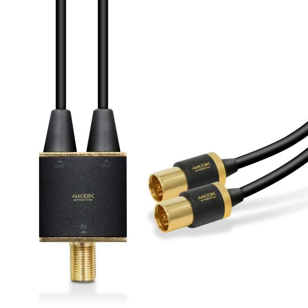 エレコム アンテナ分配器 【 4K 8K対応 】 ケーブル一体型 2端子通電型 ケーブル長0.5m ...
