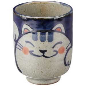 波佐見焼 湯呑み コップ (大・青) 手描き猫 日本製 10260｜soma-net