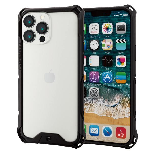 エレコム iPhone 13 Pro Max/ハイブリッドバンパーケース/ZEROSHOCK/ブラッ...