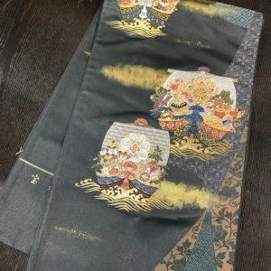 ワケアリ50%引】袋帯 黒地 フォーマル 宝づくし 唐織 振袖 訪問着 付