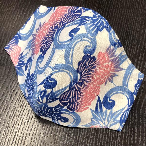 着物屋が作った和柄布マスク「牡丹唐草（ぼたんからくさ）」綿麻浴衣地使用 おしゃれ 女性用男性用あり ...