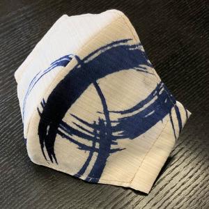 着物屋が作った和柄布マスク「筆模様（藍）」綿麻浴衣地使用 おしゃれ 女性用男性用あり 洗える 日本製