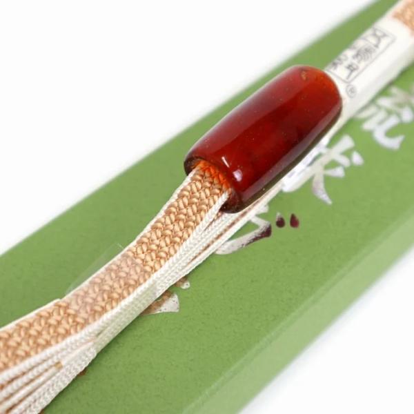 五嶋紐　帯留め付き 三分紐　琉球ガラス　ハーブ染め　ブラウン　江戸組紐　帯締め　メール便可