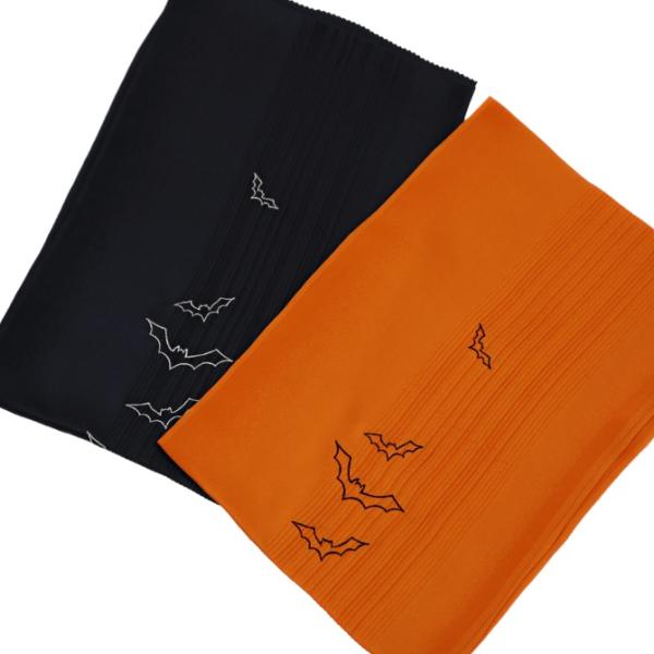 ハロウィン 帯揚げ　コウモリ刺繍　ブラック　オレンジ　ちりめん　正絹　モチーフ　ハロウィーンコーデ　...