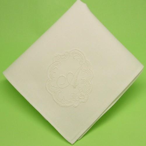 結婚式 白ハンカチ イニシャルレース付きハンカチ