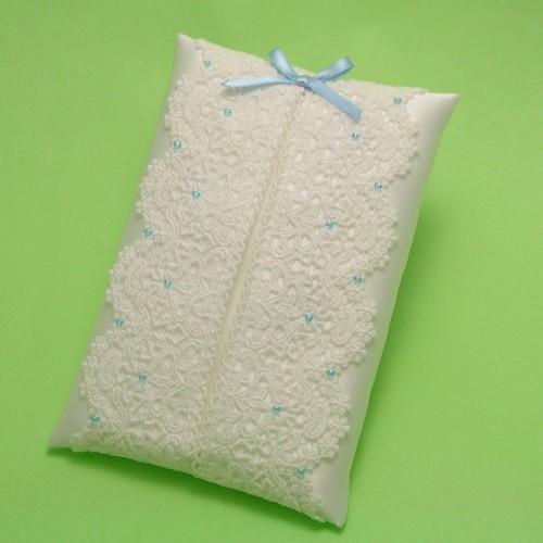 ポケットティッシュケースD ケミカルレース ブルービーズ リボン付き